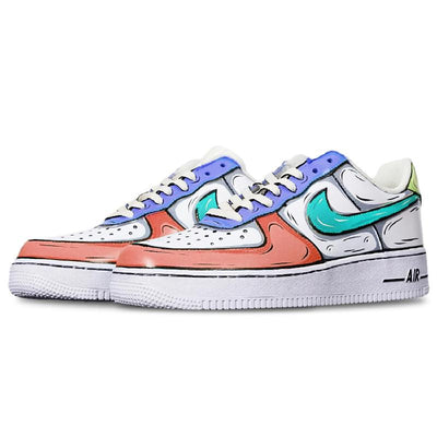 [Custom 2D red Purple Green]  Air Force 1 Skateboarding Shoes Women's Low-top White/Orange/Purple/Green
