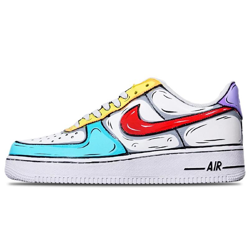 [Custom 2D blue Yellow Purple]  Air Force 1 Skateboarding Shoes Women's