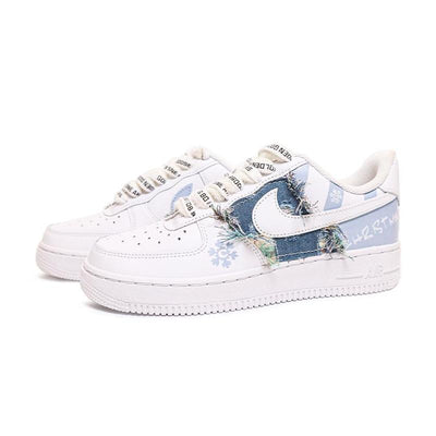 [Custom Christmas-themed blue denim for destructive women]  Air Force 1 Skateboarding Shoes Women's Low-top Blue