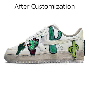 [Custom Women's cactus embroidery in earth tones] Nike Air Force 1 Skateboarding Shoes Women's Low-top Earth Tone