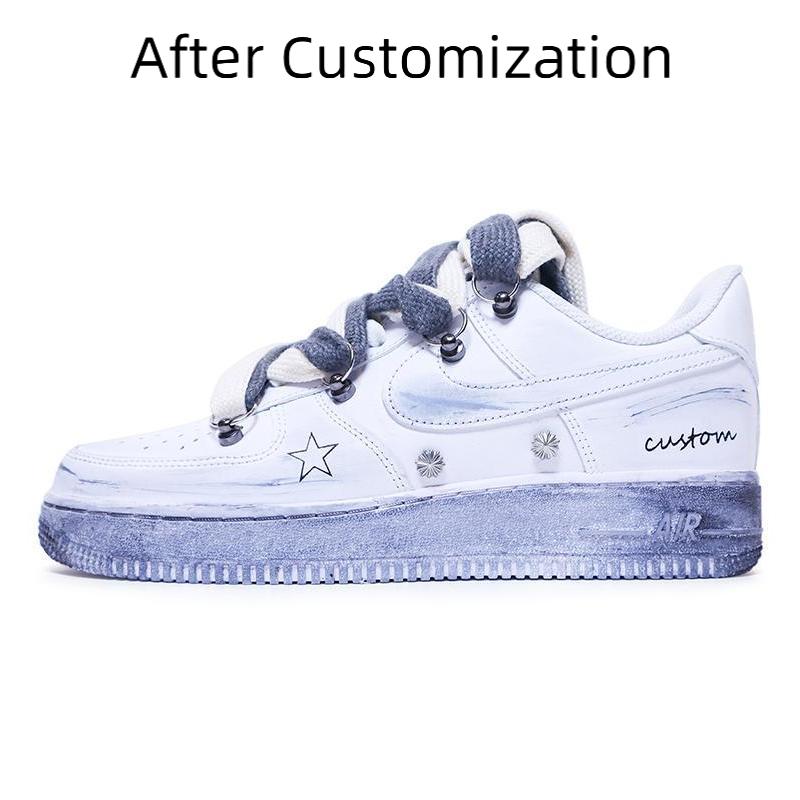 [Custom A female six-pointed star] Nike Air Force 1 Skateboarding Shoes Women's Low-top Gray