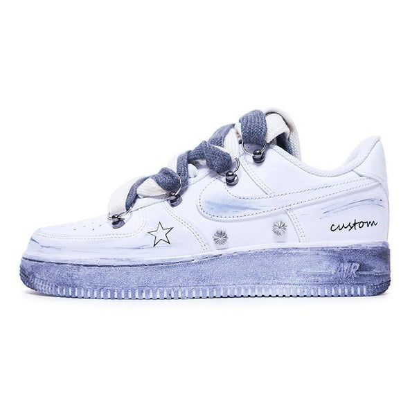 [Custom A female six-pointed star]  Air Force 1 Skateboarding Shoes Unisex Low-top Gray
