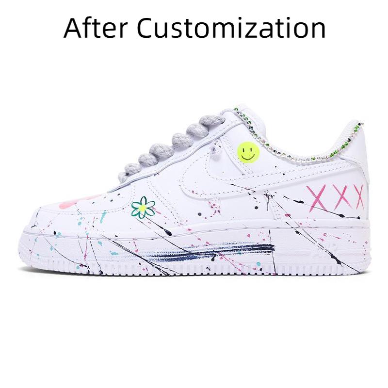 [Custom Artistic painting of small daisies for women] Nike Air Force 1 Skateboarding Shoes Women's Low-top Multicolor