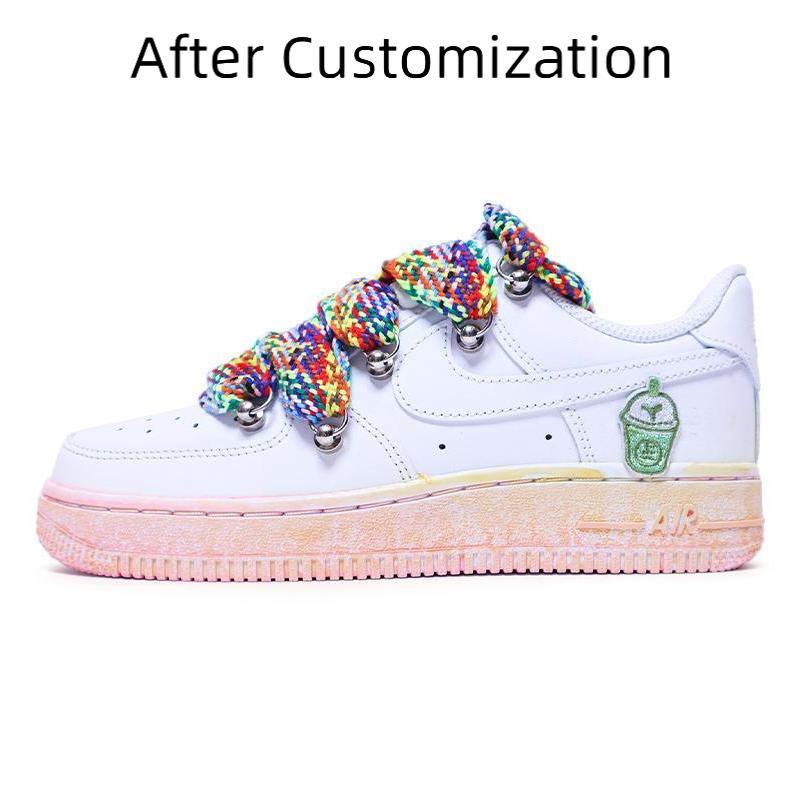 [Custom Deconstruction of women's style dyeing] Nike Air Force 1 Skateboarding Shoes Women's Low-top White/powder