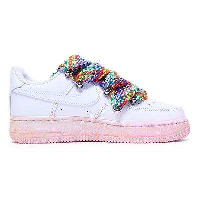 [Custom Deconstruction of women's style dyeing]  Air Force 1 Skateboarding Shoes Women's Low-top White/powder