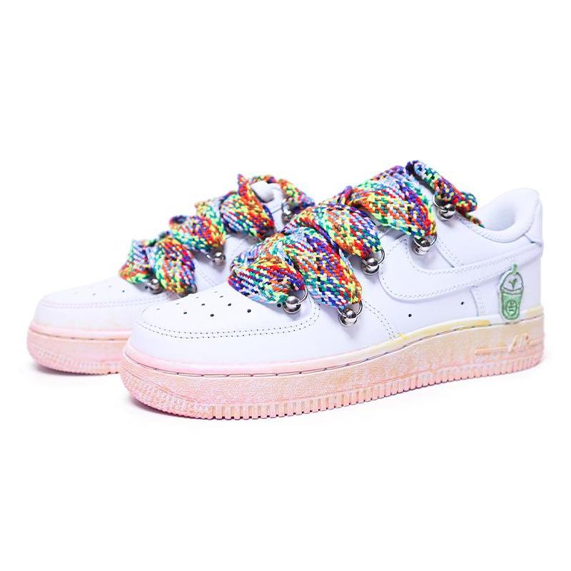 [Custom Deconstruction of women's style dyeing]  Air Force 1 Skateboarding Shoes Women's Low-top White/powder