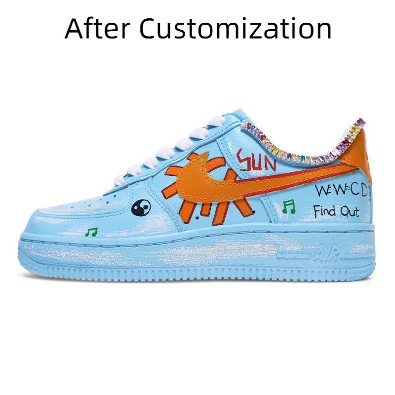 [Custom Women's graffiti diamond-encrusted design sense] Nike Air Force 1 Skateboarding Shoes Women's Low-top Blue/Orange