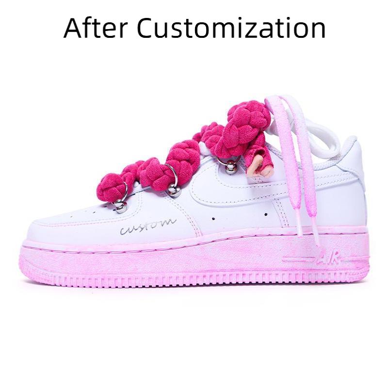 [Custom Women's gradient pink dye] Nike Air Force 1 Skateboarding Shoes Women's Low-top White/powder