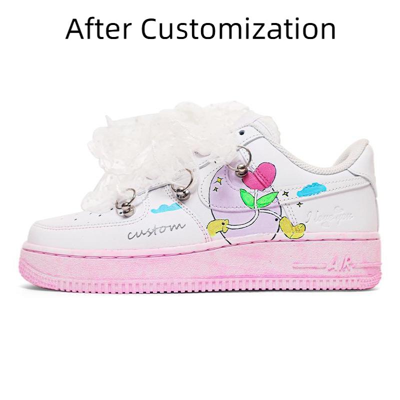 [Custom Women's heart-shaped escape sneakers] Nike Air Force 1 Skateboarding Shoes Women's Low-top Pink/white