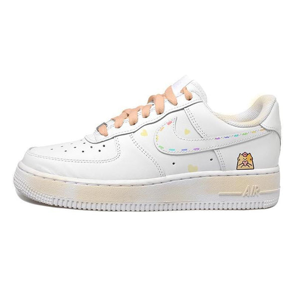 [Custom Cat]  Air Force 1 Skateboarding Shoes Women's Low-top White