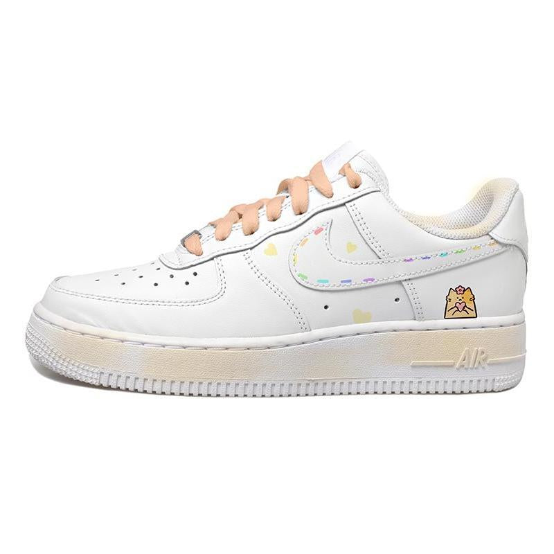 [Custom Cat]  Air Force 1 Skateboarding Shoes Women's Low-top White