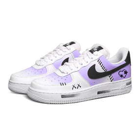 [Custom Black and Purple Heart Star] Nike Air Force 1 Skateboard Shoes Unisex Low-Top White/Black/Purple