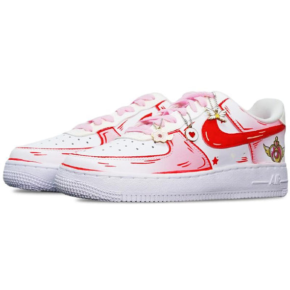 [Custom Golden heart-shaped wing]  Air Force 1 Skateboarding Shoes Women's Low-top Pink/white