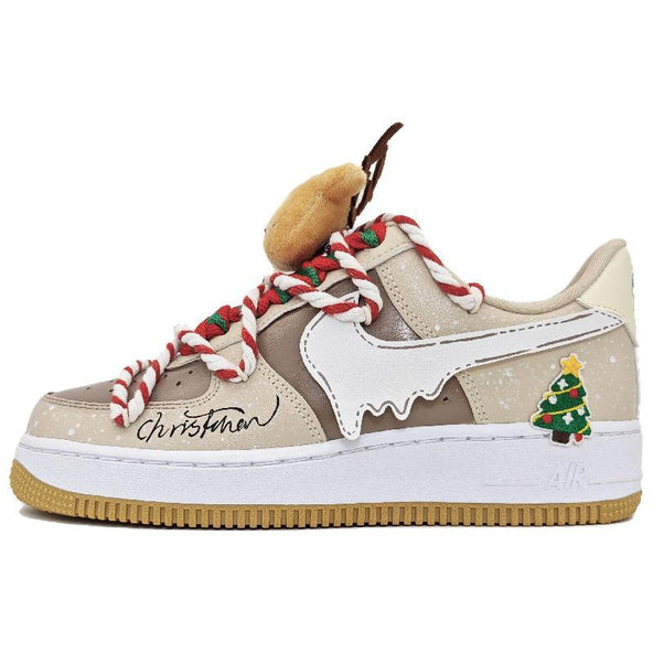 [Custom Christmas party]  Air Force 1 Skateboarding Shoes Women's Low-top Brown/brown/beige/red/green/white