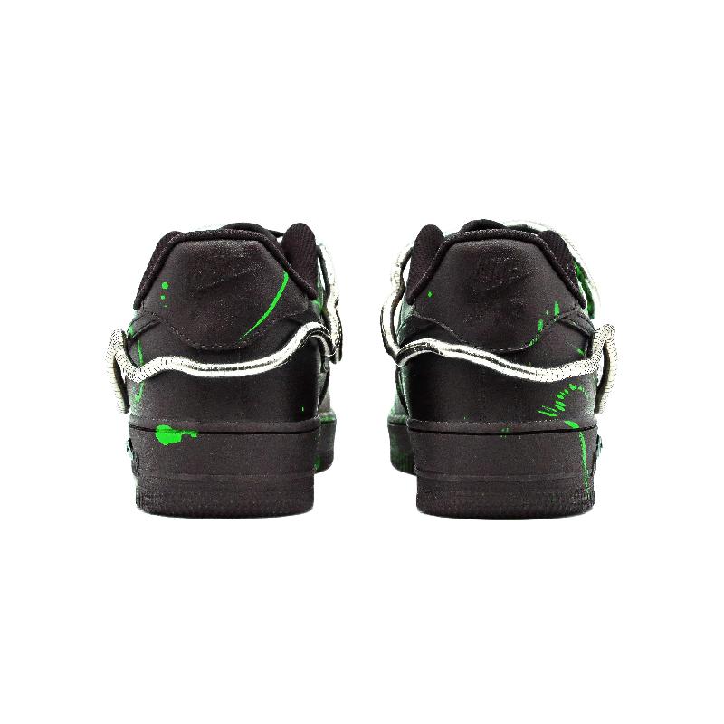 [Custom Snake green women's style]  Air Force 1 Skateboarding Shoes Women's Low-top Black/Green/Silver