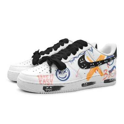 [Custom Fluid Flamboyant Blue And Orange Style]  Air Force 1 Skateboarding Shoes Low-top Blue/Orange