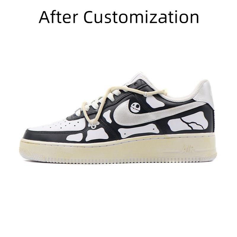 [Custom The skull's toes are black and white.] Nike Air Force 1 Skateboarding Shoes Women's Low-top Black/white
