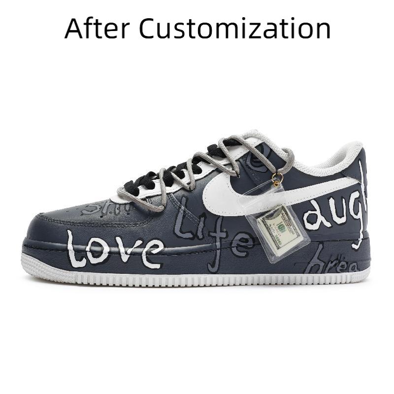 [Custom Simple life in black and white for women] Nike Air Force 1 Skateboarding Shoes Women's Low-top White