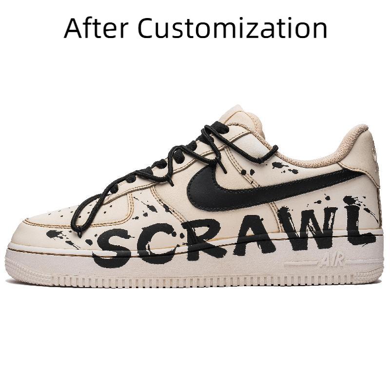 [Custom Female street graffiti in black and brown] Nike Air Force 1 Skateboarding Shoes Women's Low-top Black/Brown