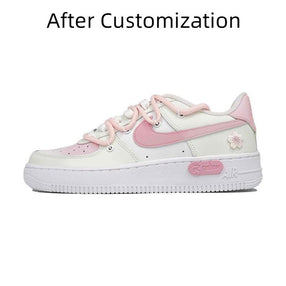 [Custom Women's blue cherry blossom pinkish-green] Nike Air Force 1 Skateboarding Shoes Women's