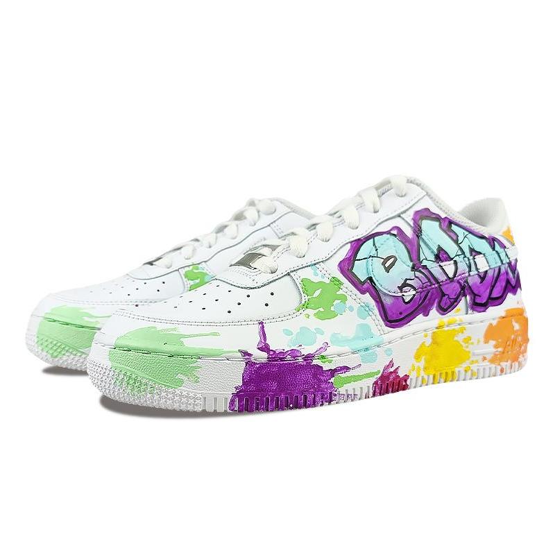 [Custom Fruit Juice Candy - Color Explosion]  Air Force 1 Skateboarding Shoes Women's Low-top Blue/Yellow