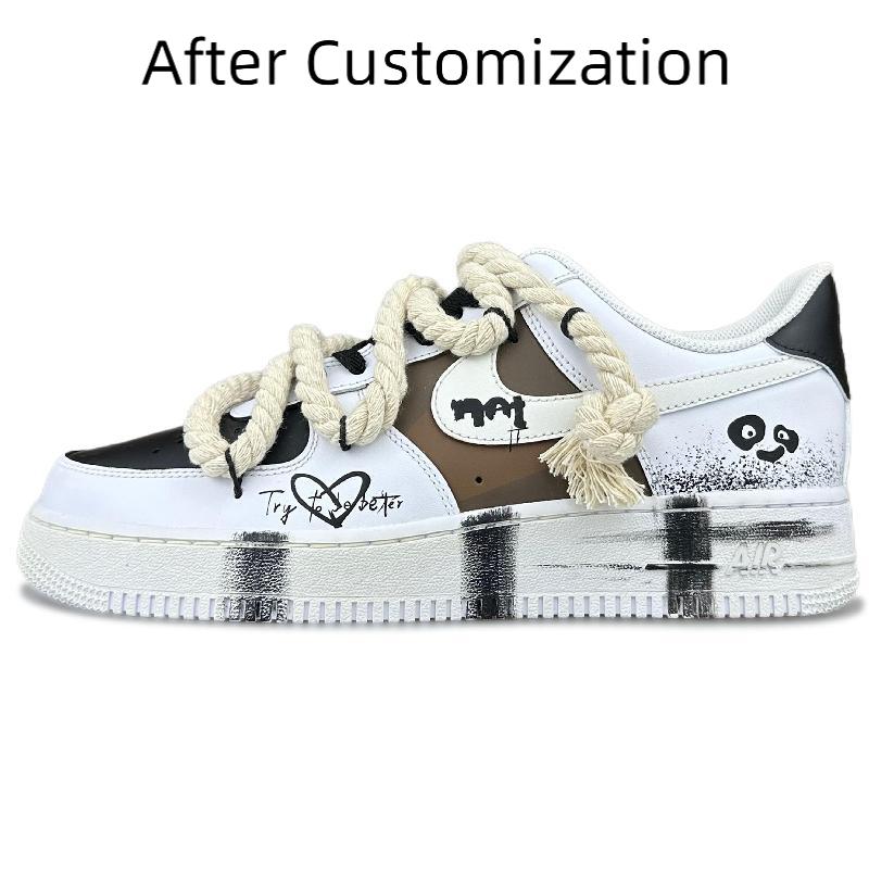 [Custom Female hacker panda] Nike Air Force 1 Skateboarding Shoes Women's Low-top Black/white/brown