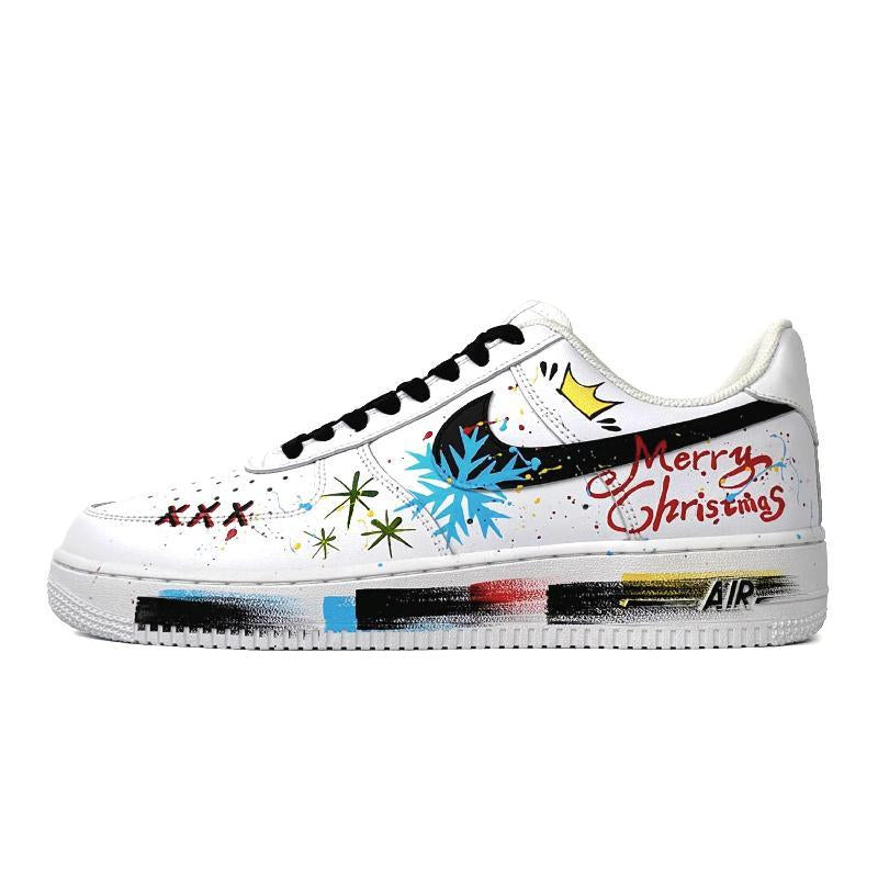 [Custom Snowfall Christmas women's style black and white]  Air Force 1 Skateboarding Shoes Women's Low-top White