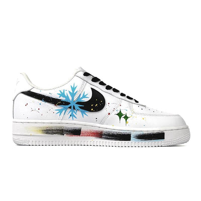 [Custom Snowfall Christmas women's style black and white]  Air Force 1 Skateboarding Shoes Women's Low-top White