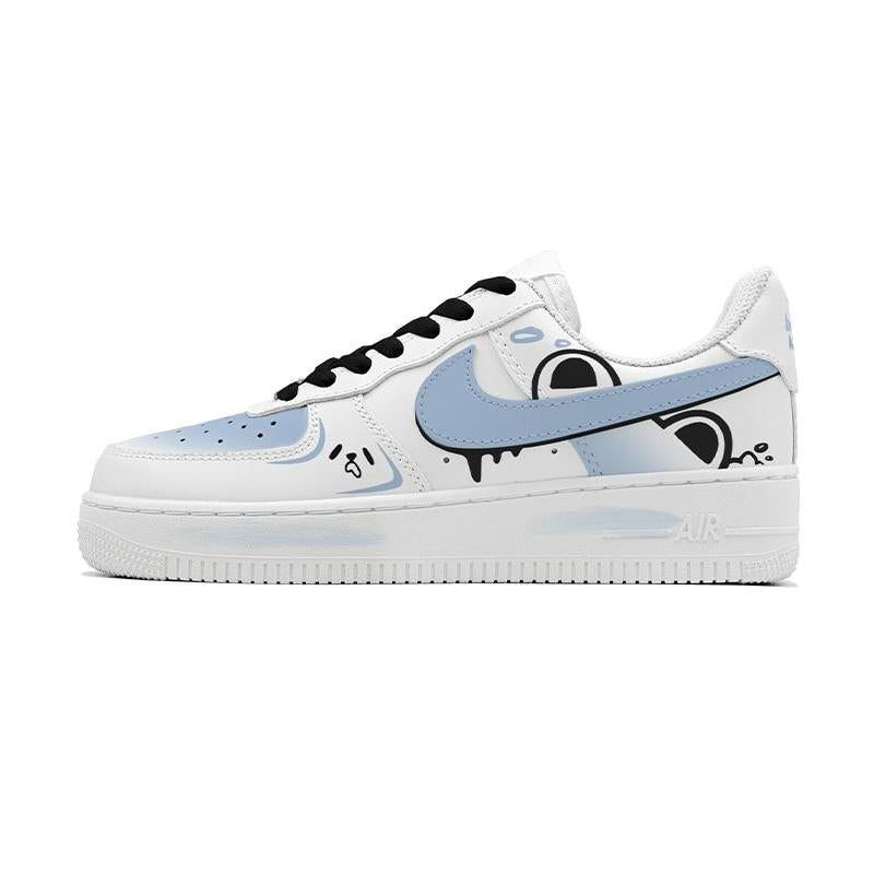 [Custom Blue Bear Out -BOX] Nike Air Force 1 Skateboarding Shoes Women's Low-top Black