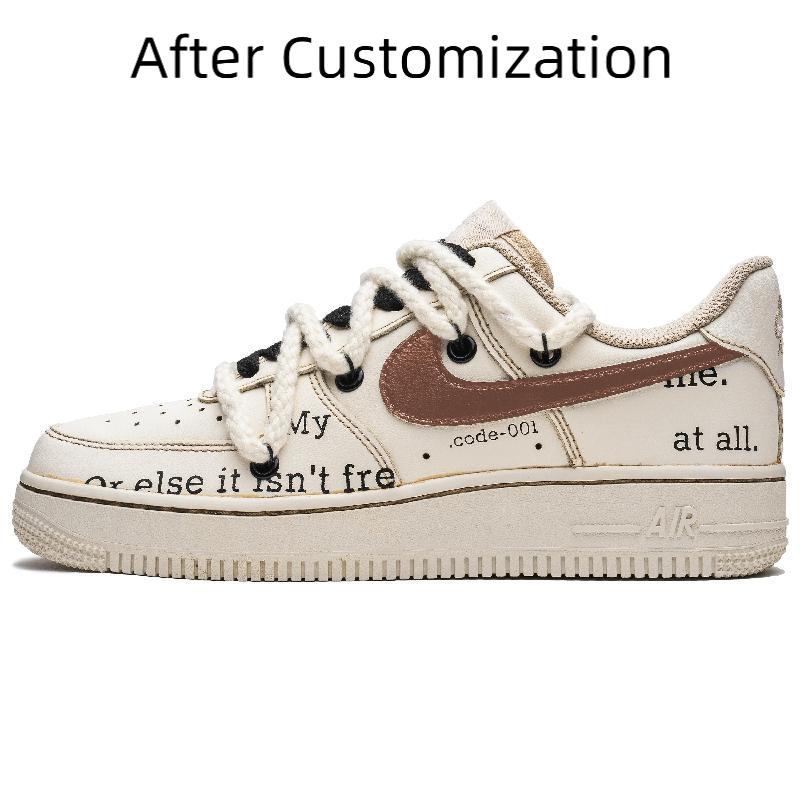[Custom Female coffee brown bullet screen] Nike Air Force 1 Kids' Skateboarding Shoes Grade School