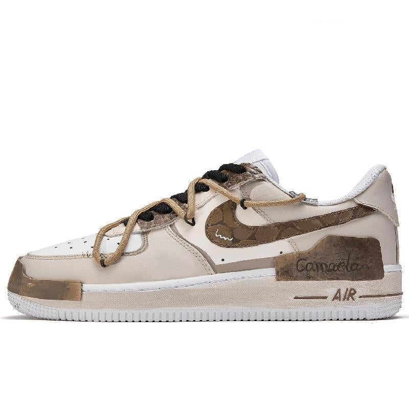 [Custom Falling Leaves]  Air Force 1 Skateboarding Shoes Low-top Grey/brown Unisex