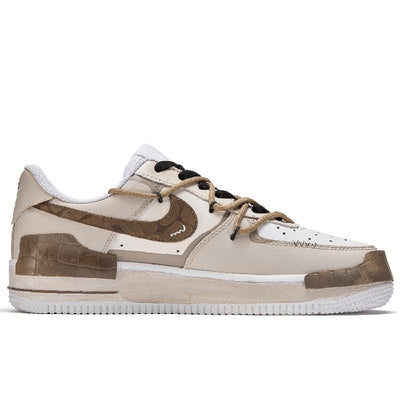 [Custom Falling Leaves]  Air Force 1 Skateboarding Shoes Low-top Grey/brown Unisex