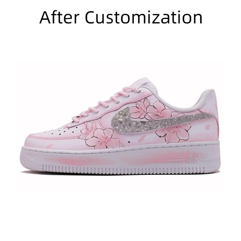 [Custom Peach Blossom] Nike Air Force 1 Skateboarding Shoes Women's Low-top Pink/white