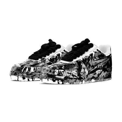 [Custom Female style in black, white and grey with ink charm]  Air Force 1 Skateboarding Shoes Women's Low-top Black/white/gray