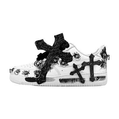 [Custom A female skull in black and white]  Air Force 1 Skateboarding Shoes Women's