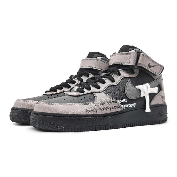[Custom "Unyielding in battle, sand, powder and dust ]  Air Force 1 Skateboarding Shoes Women's Mid-top Black/grey