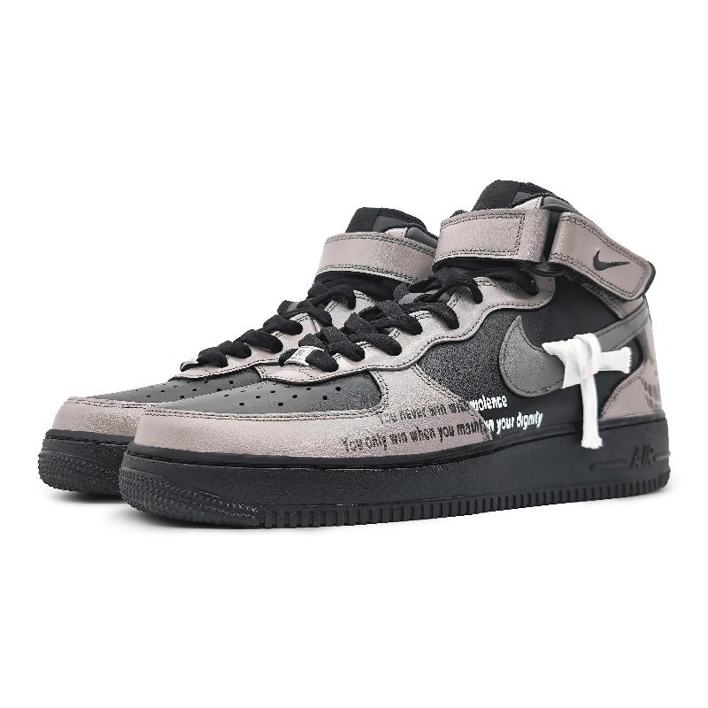 [Custom "Unyielding in battle, sand, powder and dust ]  Air Force 1 Skateboarding Shoes Women's Mid-top Black/grey