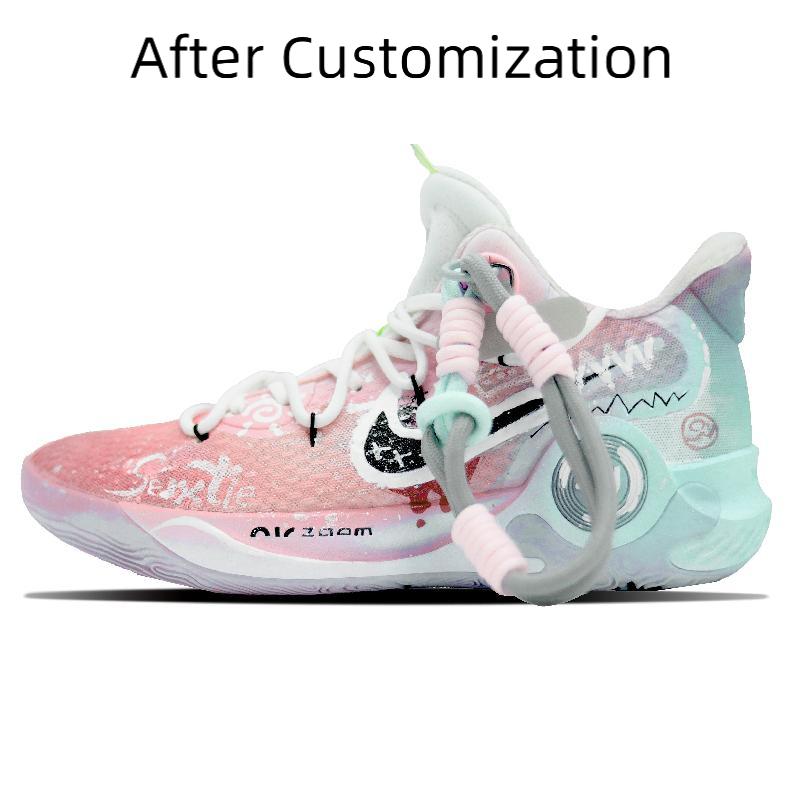 [Custom Pink rhythm]  KD Trey 5 IX Basketball Shoes Men Mid-Top Pink/Blue/White