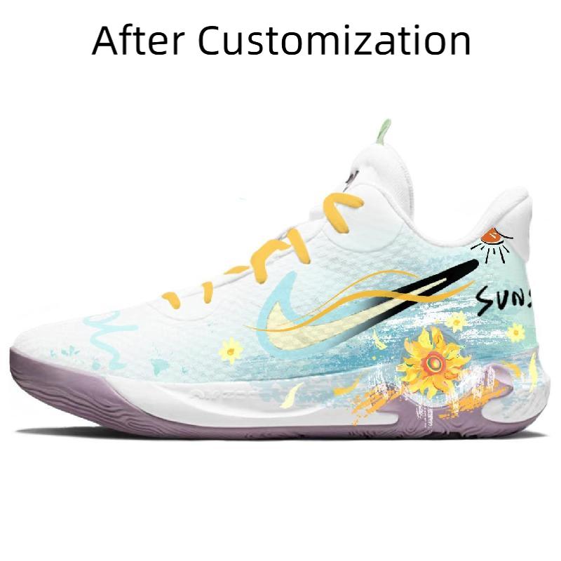 [Custom Grow towards the sun] Nike KD Trey 5 IX Vintage Basketball Shoes Men Low-top Yellow/white/cyan