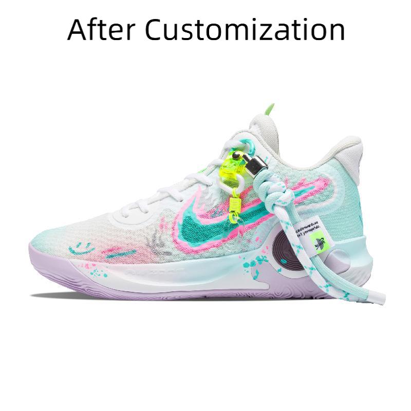 [Custom Smiley Face Soda] Nike KD Trey 5 IX Vintage Basketball Shoes Unisex Low-top Pink-green-white
