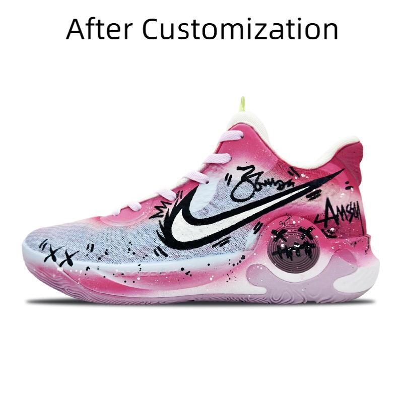 [Custom The same kind of funny thump for both men and women] Nike KD Trey 5 IX Vintage Basketball Shoes Unisex Mid-Top White/Black/Pink