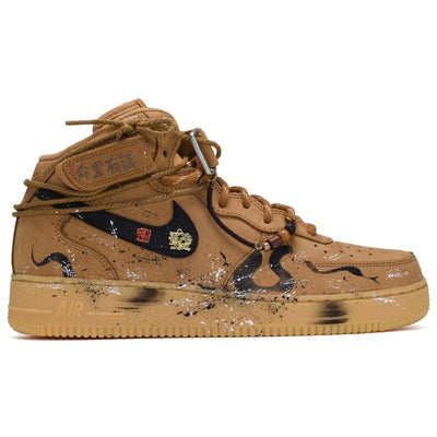 [Custom Financial freedom for both men and women]  Air Force 1 Skateboard Shoes Unisex Mid-Top Black Brown