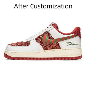 [Custom Men's red Christmas] Nike Air Force 1 Skateboarding Shoes Men Low-top White/Red
