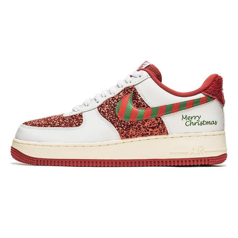 [Custom Men's red Christmas]  Air Force 1 Skateboarding Shoes Men Low-top White/Red