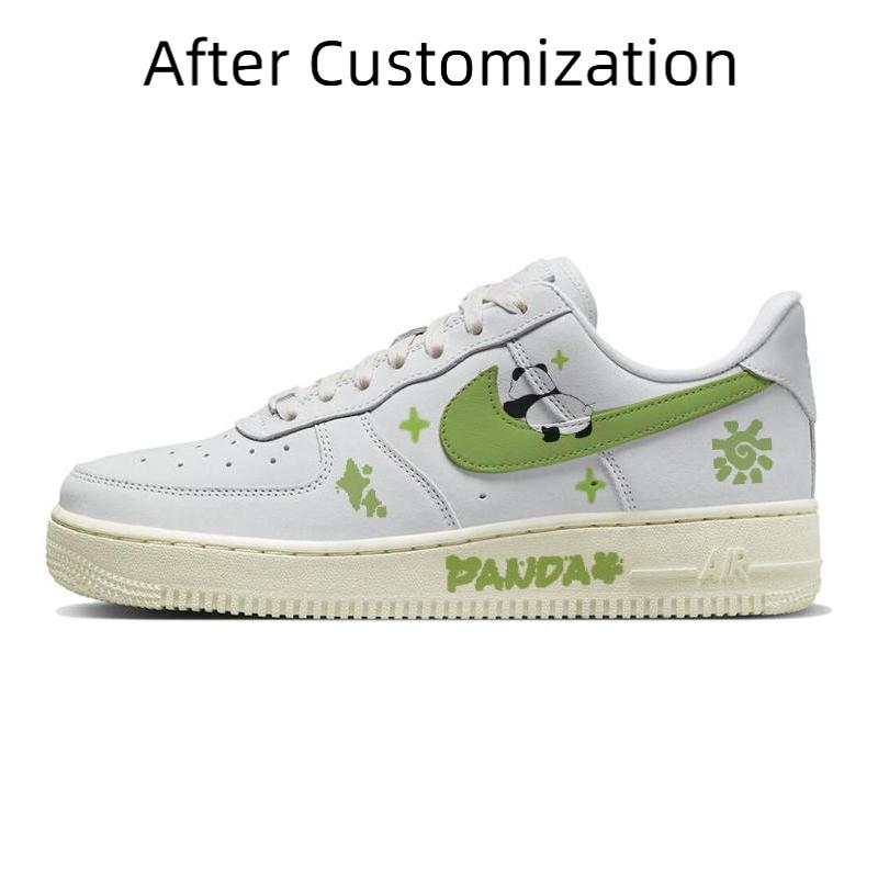 [Custom Papa Panda] Nike Air Force 1 Skateboarding Shoes Women's Low-top Grey/white