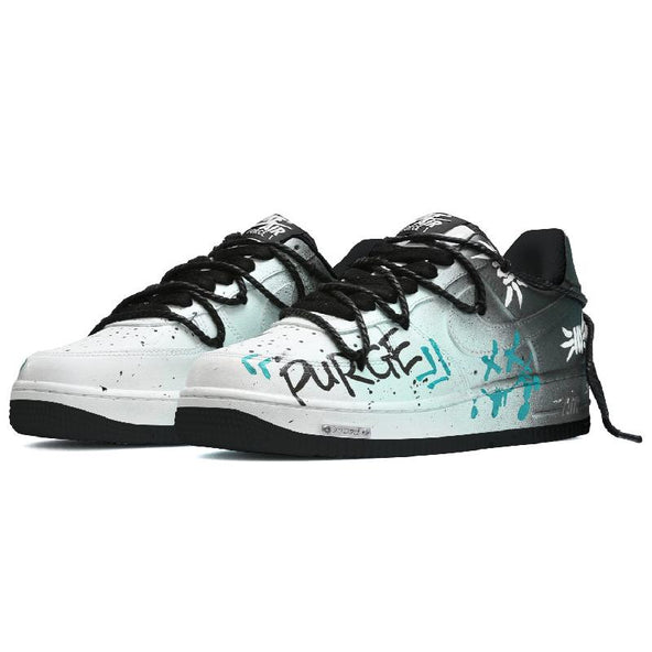 [Custom Men's graffiti party in black and green]  Air Force 1 Skateboarding Shoes Men Low-top Black/Green