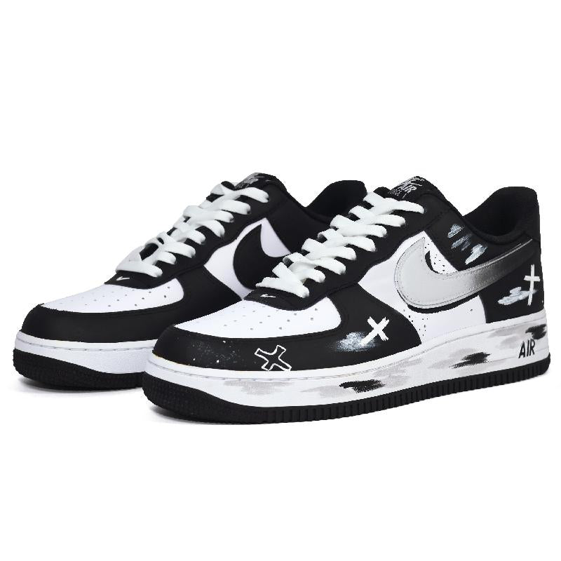 [Custom Gothic cross black and white for both men and women]  Air Force 1 Skateboard Shoes Unisex Low-Top Black/White
