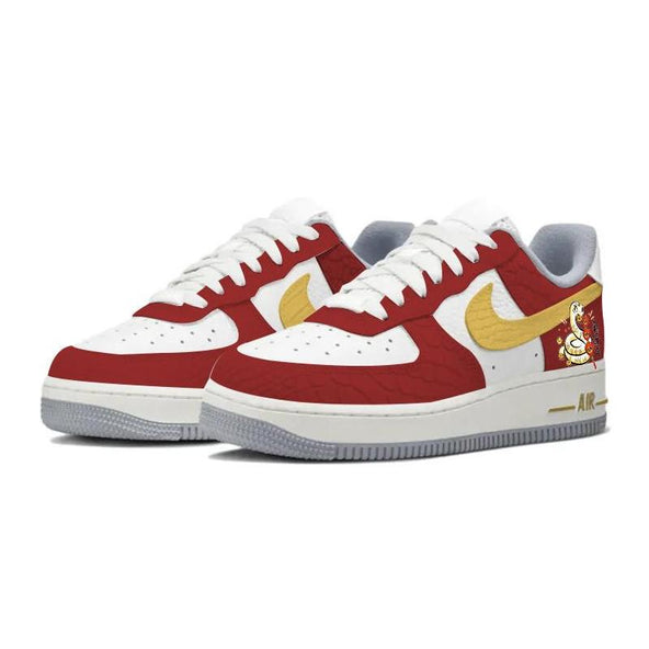 [Custom Happy Year of the Snake!]  Air Force 1 Skateboard Shoes Women's Low-Top Red
