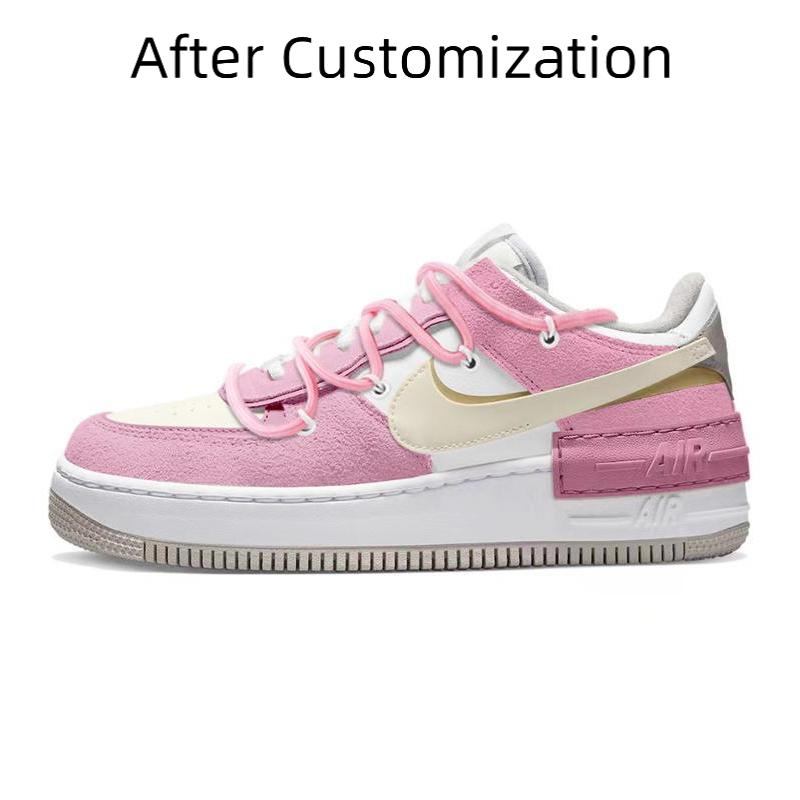 [Custom Sakura Pudding] Nike Air Force 1 Skateboarding Shoes Women's Low-top Beige