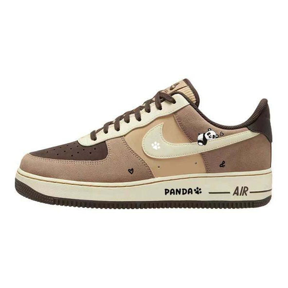 [Custom Lazy giant panda]  Air Force 1 Skateboard Shoes Men Low-Top Light Brown